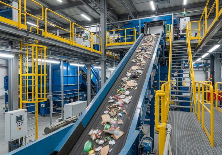 Förderband, das Materialien in einer Recyclinganlage transportiert