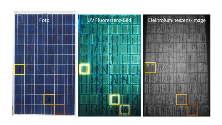 3 PV Modules with different waterspots